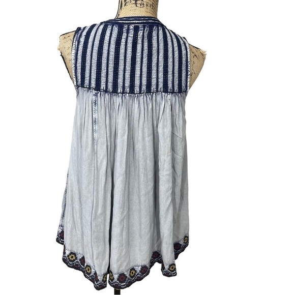 Rachel Zoe Boho Hippie Top Blue Striped Tassels Gypsy Hippie Festival Tunic - Picture 7 of 12